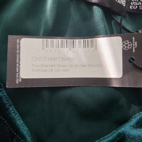 NWT Pretty Little Things One Shoulder Velvet Bodysuit Emerald Green Size 24 - Picture 5 of 10